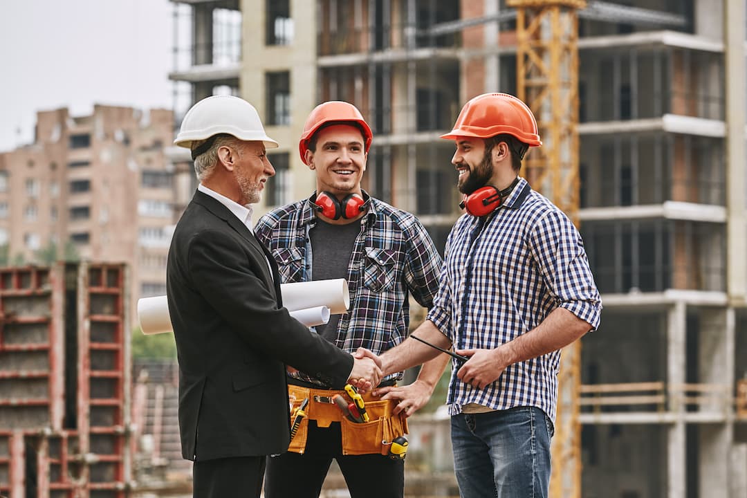 Construction workers communicating.